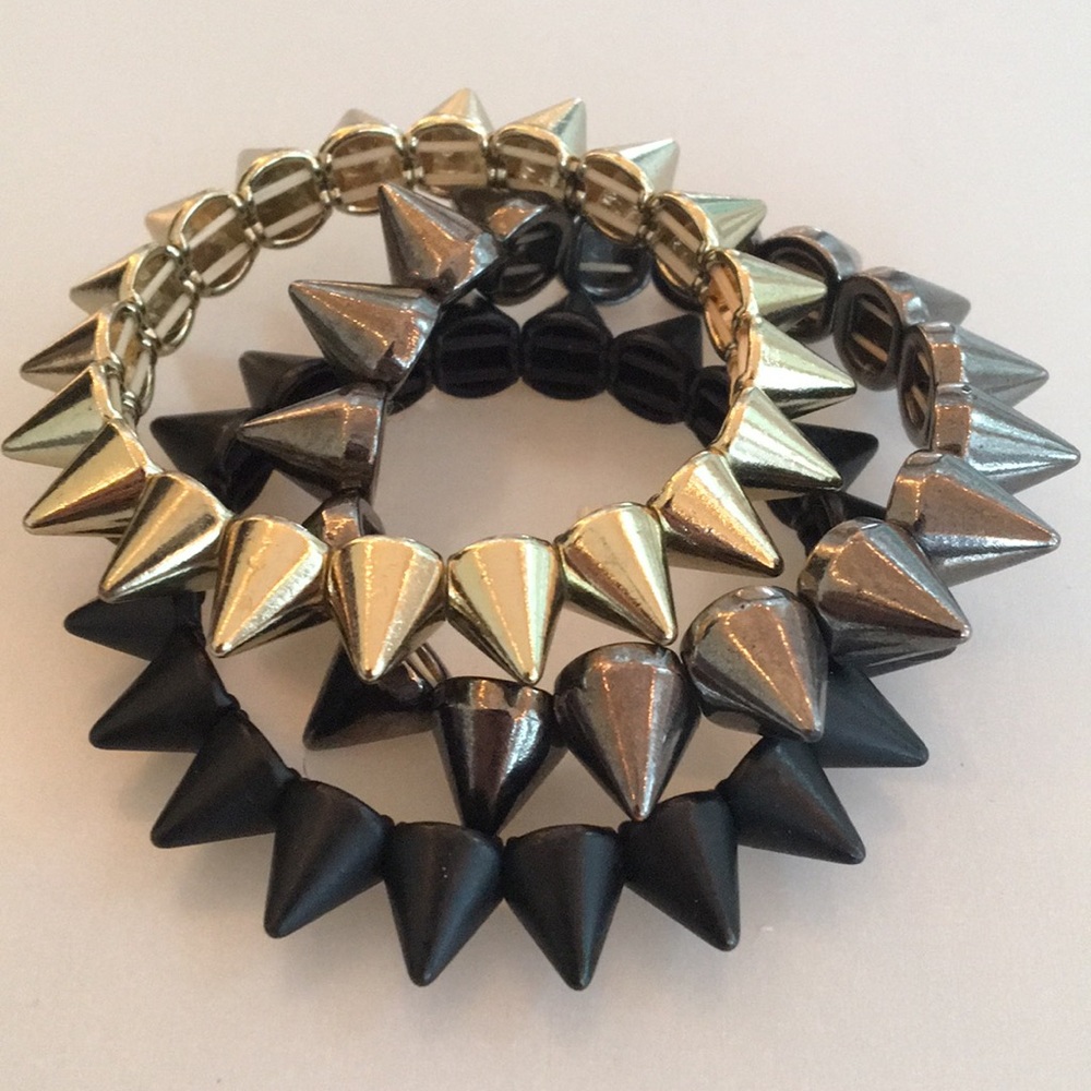Spiked Bracelets: Gold, Charcoal Grey, Matte Black